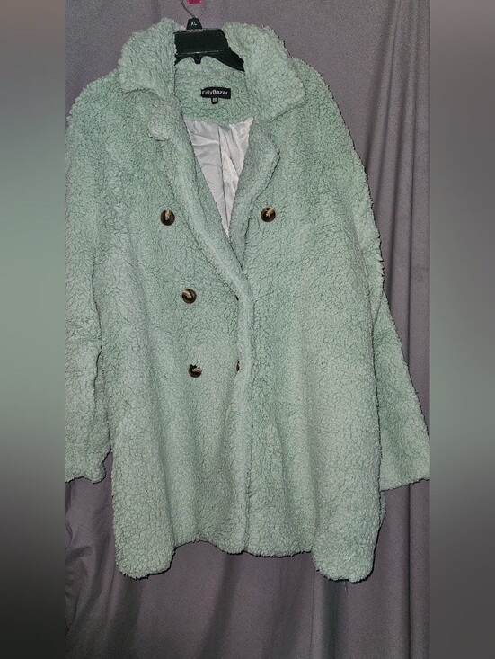 Eilly Bazar Jackets & Blazers - EllyBazar Mint Green Double-Breasted Teddy Jacket